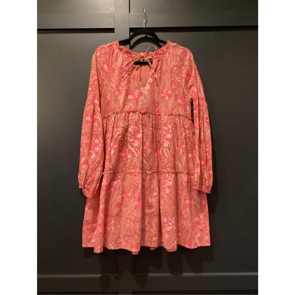 Sur La Vague anywhere boho pink floral tiered cotton mini dress with pockets S M